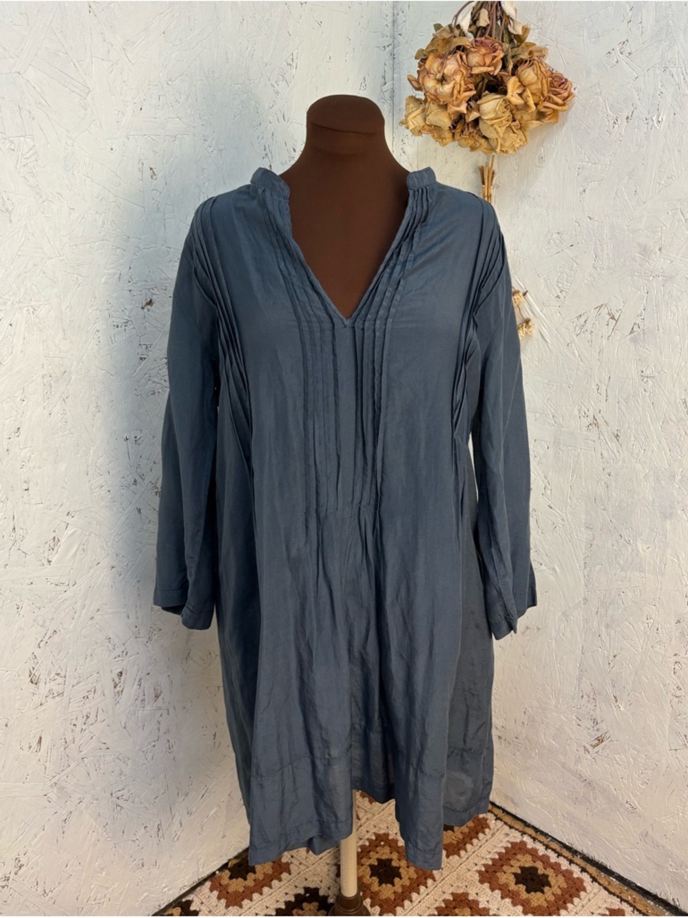 CP Shades Regina Cotton Silk Blend Mini Dress Dusty Blue Large